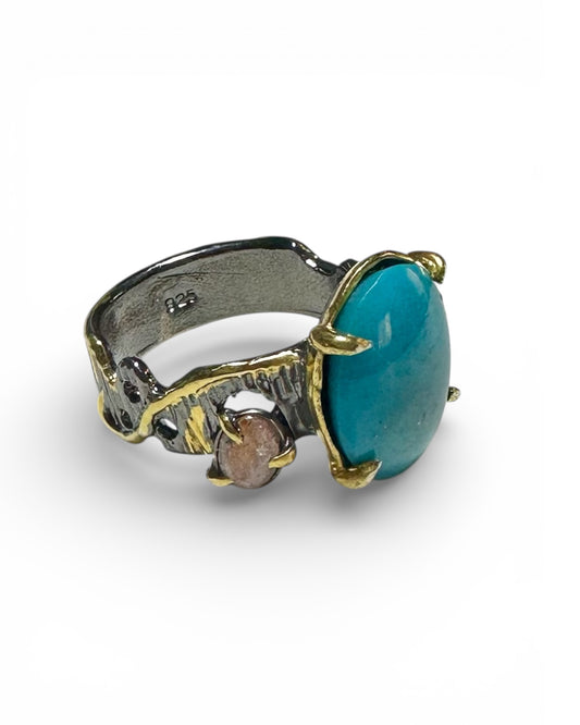 Turkuaz Oval 925 Ayar Gümüş El Yapımı Özel Tasarım Yüzük