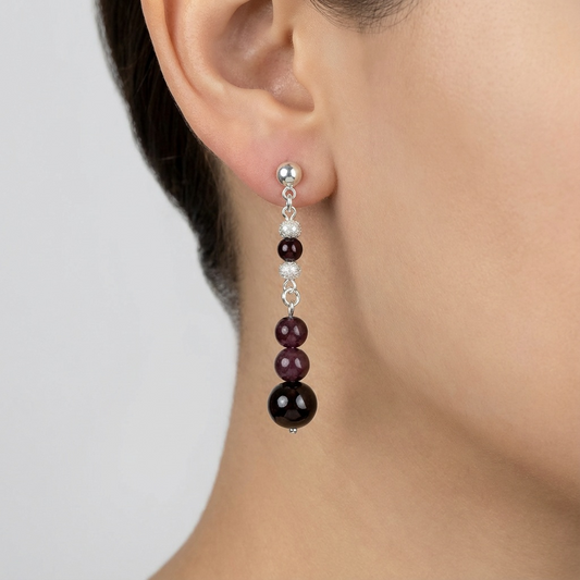 Garnet(Granat / Lal) Doğal Taş Gümüş Küpe