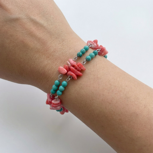 Turkuaz & Pembe Mercan Doğal Taş Bileklik