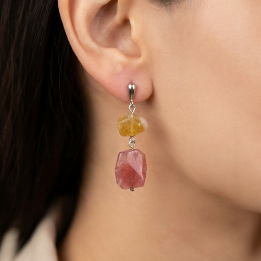 Sitrin & Pembe Akik Doğal Taş Küpe