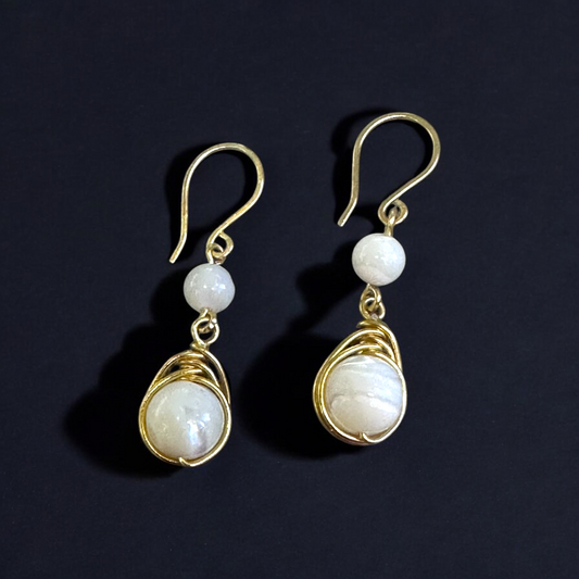 Sedef Doğal Taş Gümüş Tel Sarma Küpe