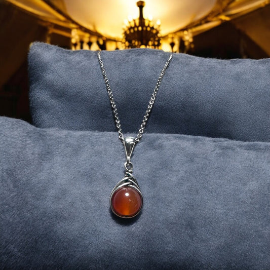 Akik Doğal Taş Gümüş Tel Sarma Kolye