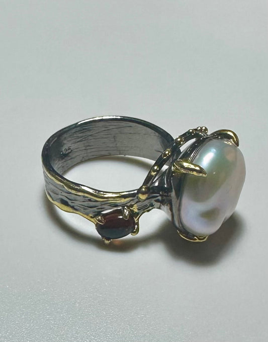Barok İnci Amorf 925 Ayar Gümüş El Yapımı Özel Tasarım Yüzük