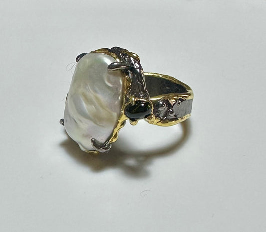 Barok İnci Amorf 925 Ayar Gümüş El Yapımı Özel Tasarım Yüzük