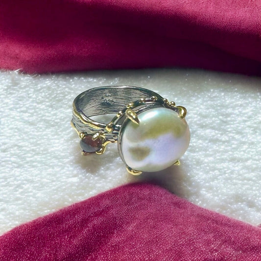 Barok İnci Amorf 925 Ayar Gümüş El Yapımı Özel Tasarım Yüzük