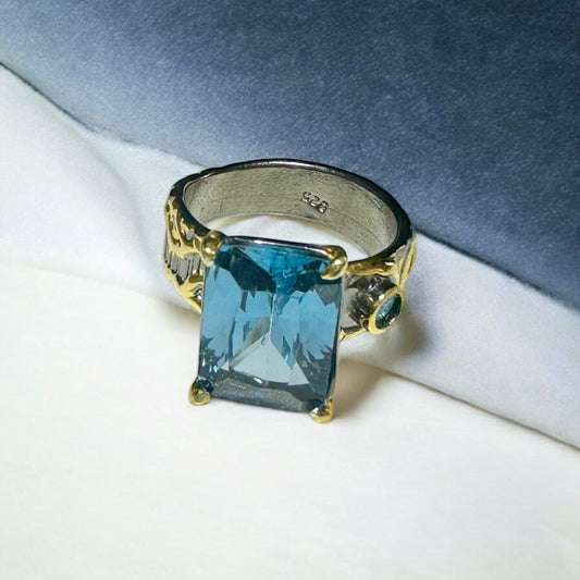 Aquamarin 925 Ayar Gümüş El Yapımı Özel Tasarım Yüzük