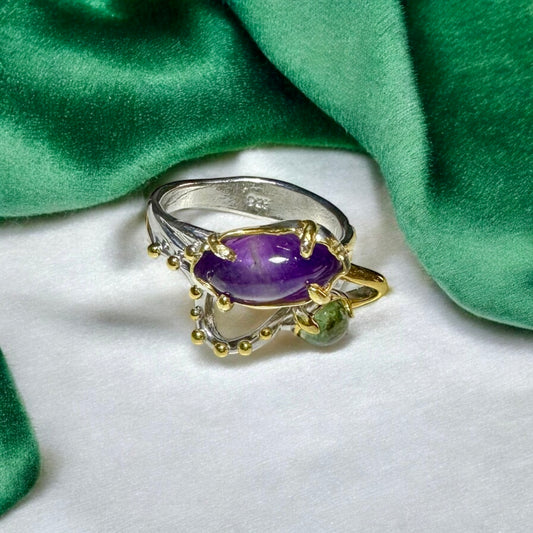 Ametist Amorf Doğal Taş 925 Ayar Gümüş El yapımı Özel Tasarım Yüzük