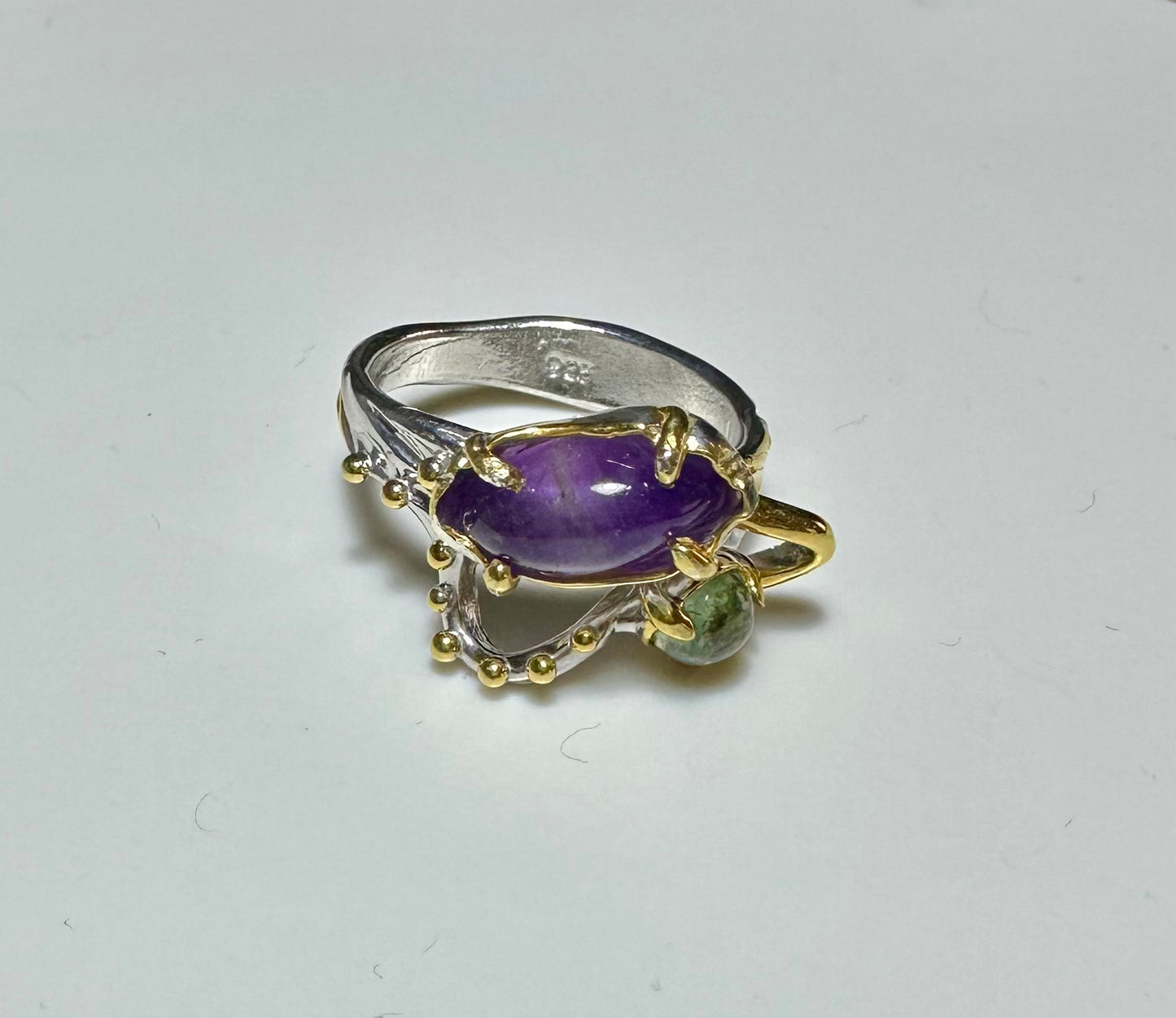 Ametist Amorf Doğal Taş 925 Ayar Gümüş El yapımı Özel Tasarım Yüzük