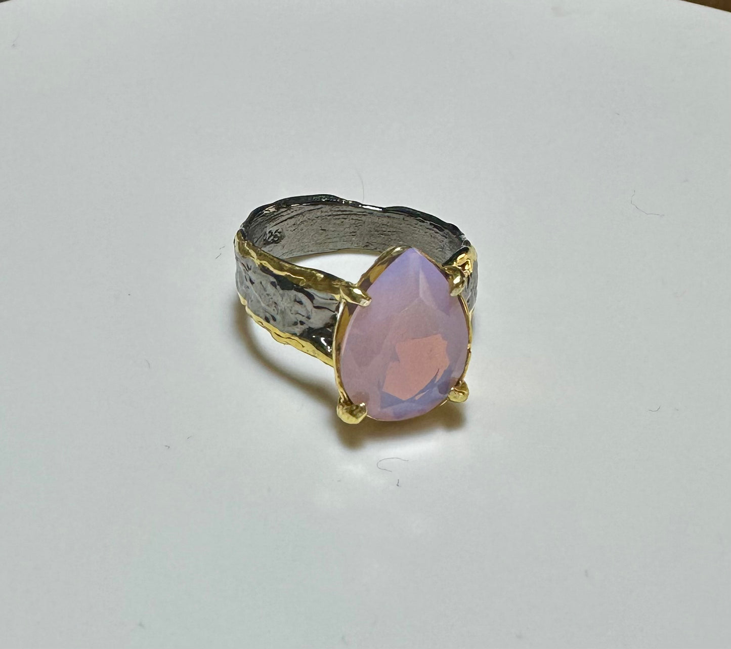 Rose Quartz Damla 925 Ayar Gümüş El Yapımı Özel Tasarım Yüzük