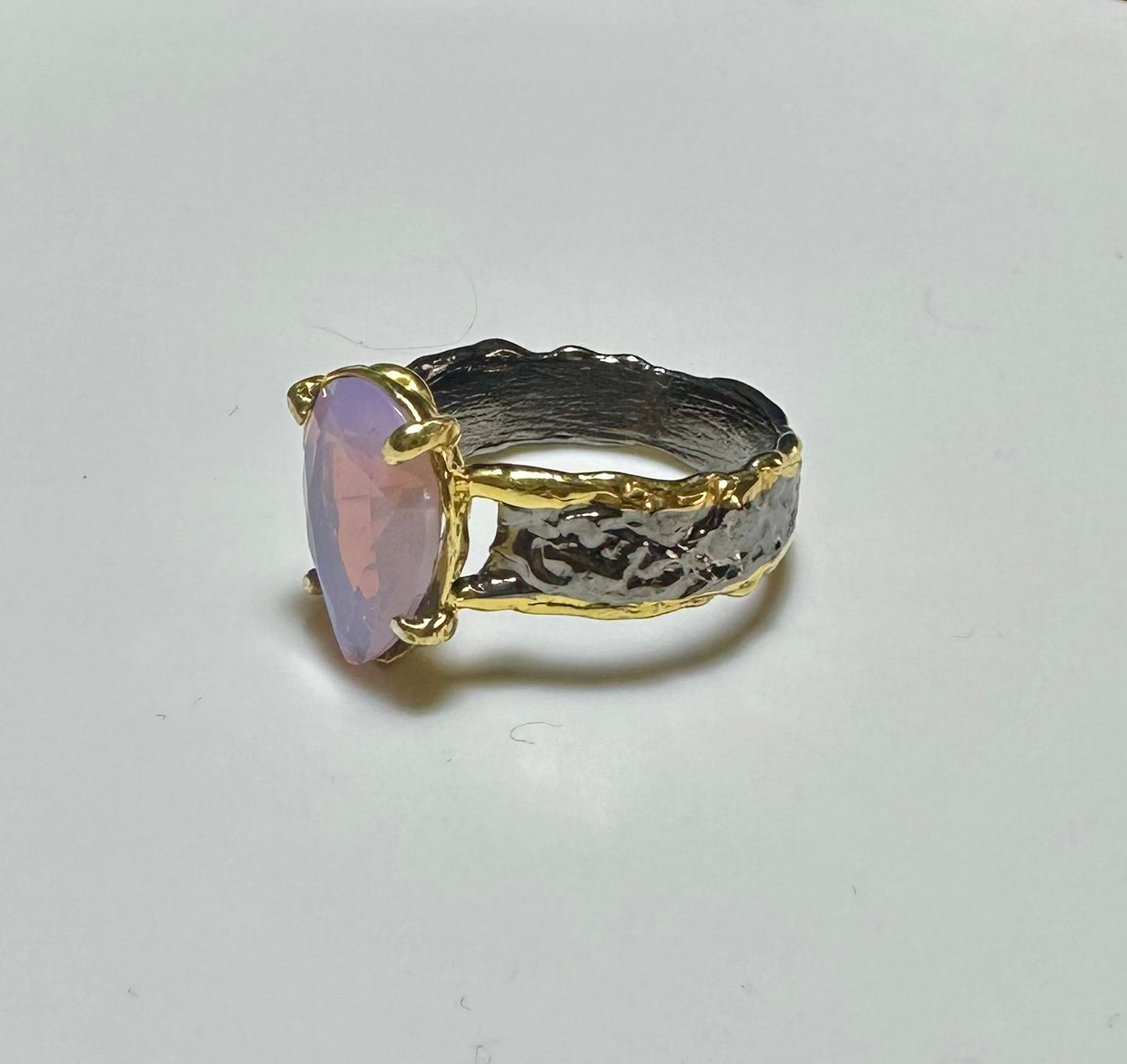 Rose Quartz Damla 925 Ayar Gümüş El Yapımı Özel Tasarım Yüzük