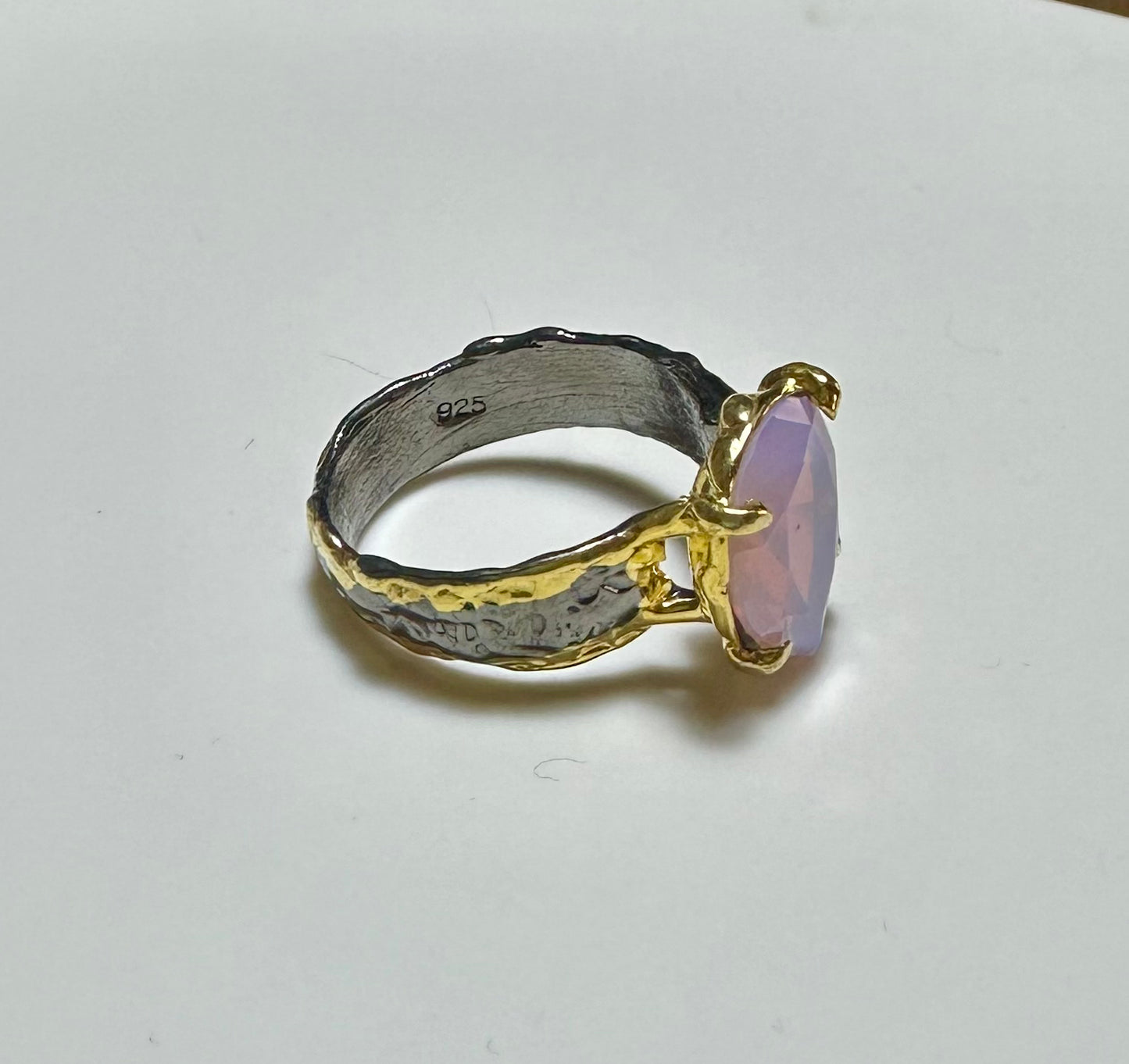 Rose Quartz Damla 925 Ayar Gümüş El Yapımı Özel Tasarım Yüzük