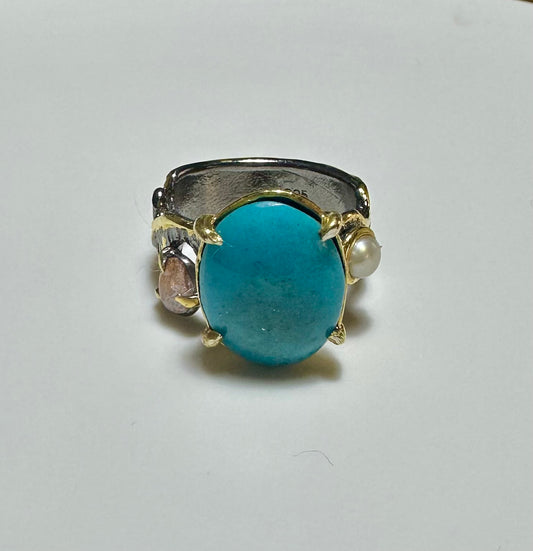 Turkuaz Oval 925 Ayar Gümüş El Yapımı Özel Tasarım Yüzük