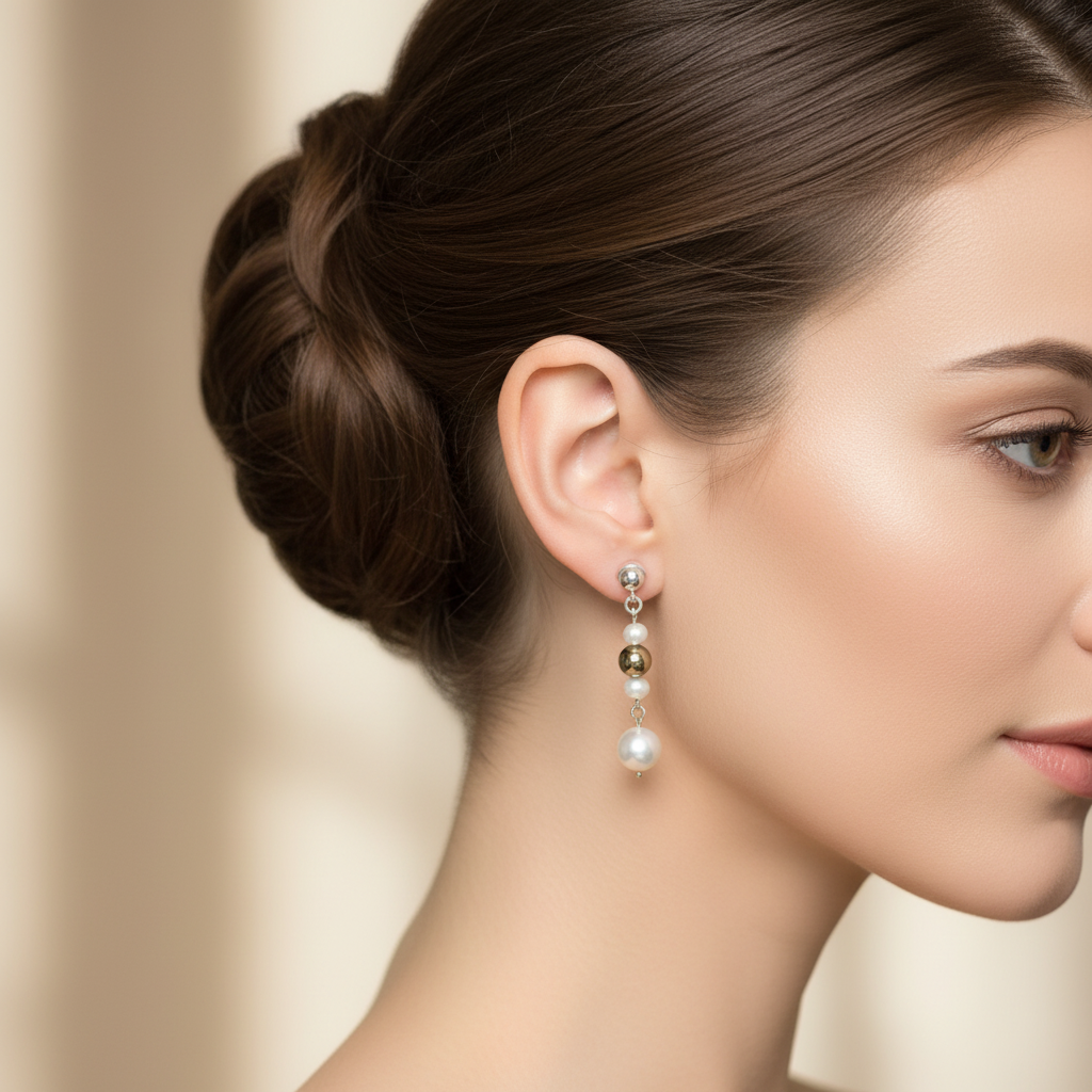 925 Ayar Gümüş Kültür İncisi & Pirit Taşlı El Yapımı Küpe