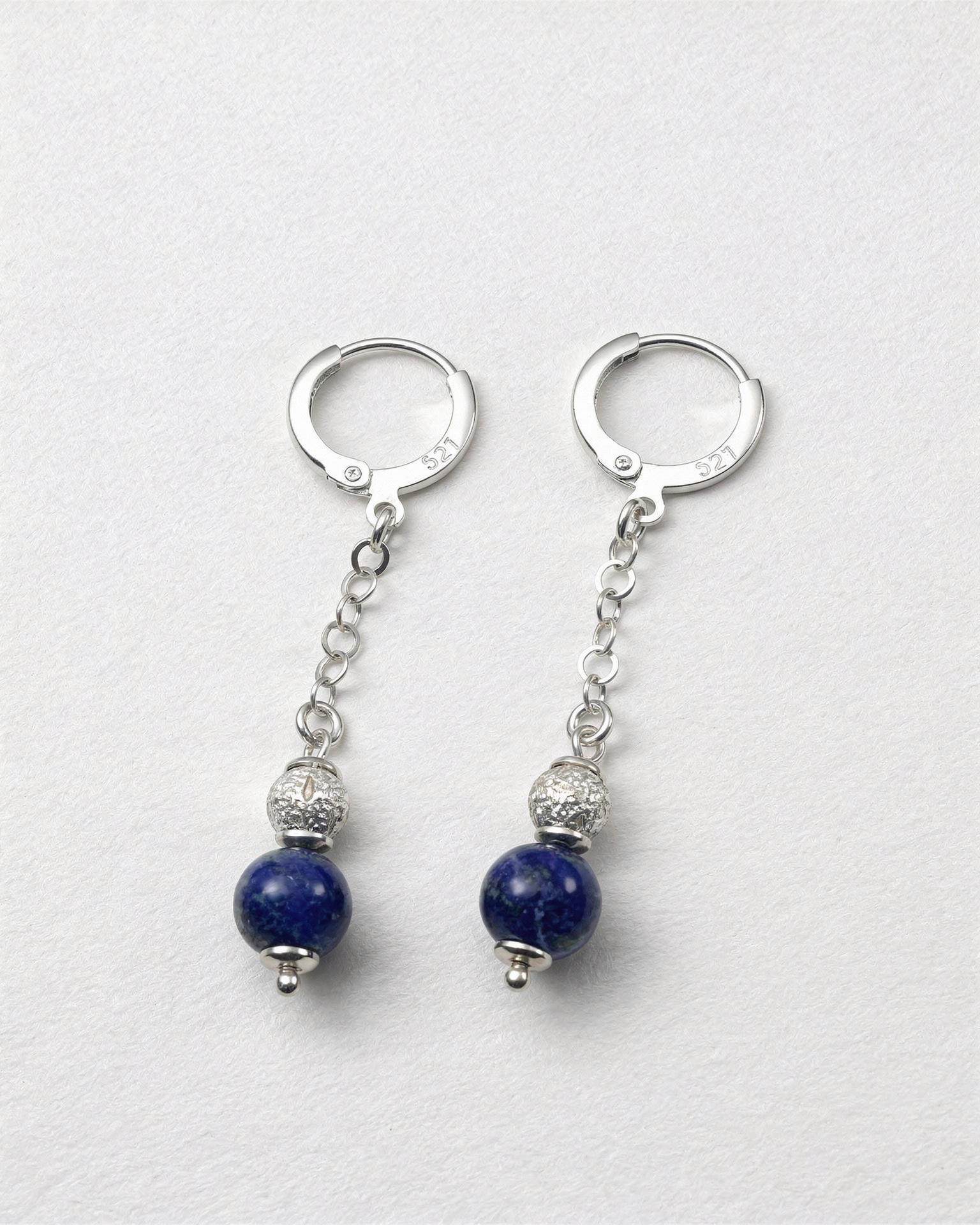 Lapis Doğal Taş 925 Ayar Gümüş Sallantılı Küpe