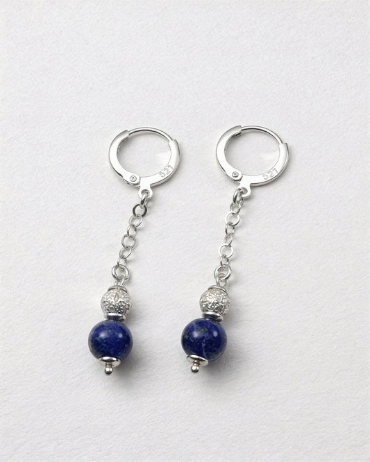 Lapis Doğal Taş 925 Ayar Gümüş Sallantılı Küpe