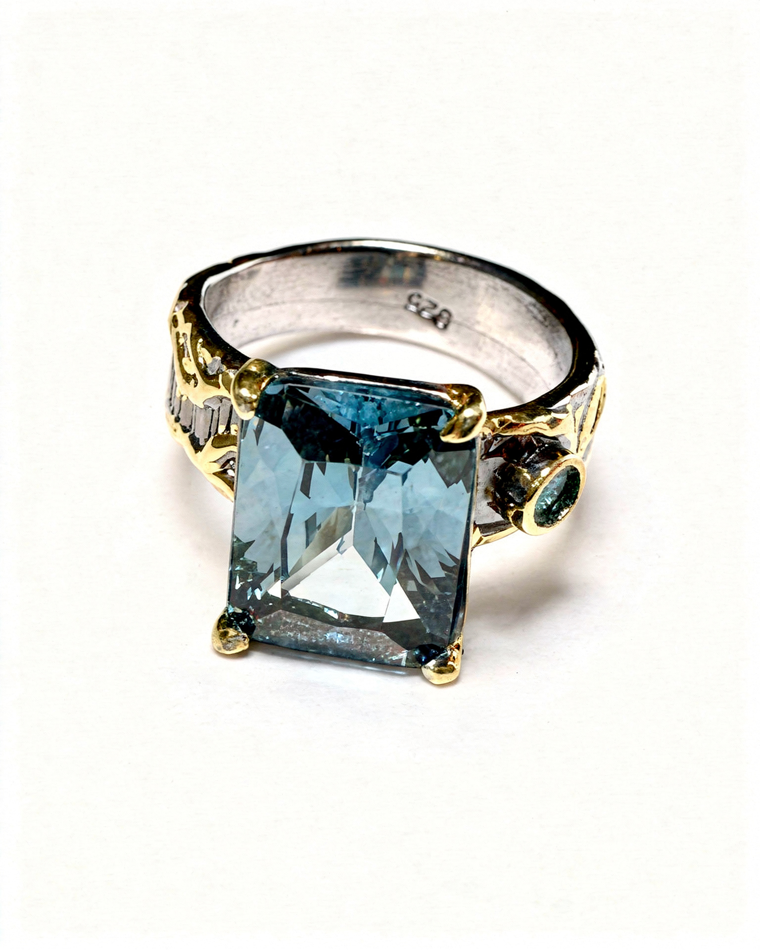 Aquamarin 925 Ayar Gümüş El Yapımı Özel Tasarım Yüzük