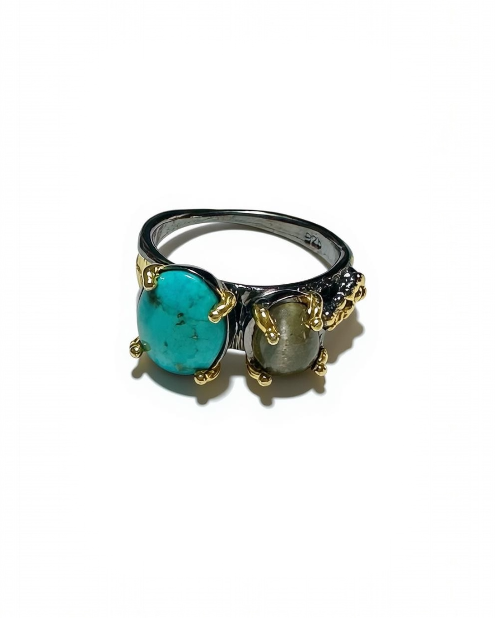 Turquoise & Labradorite 925 Sterling Silver Handmade Special Design Ring