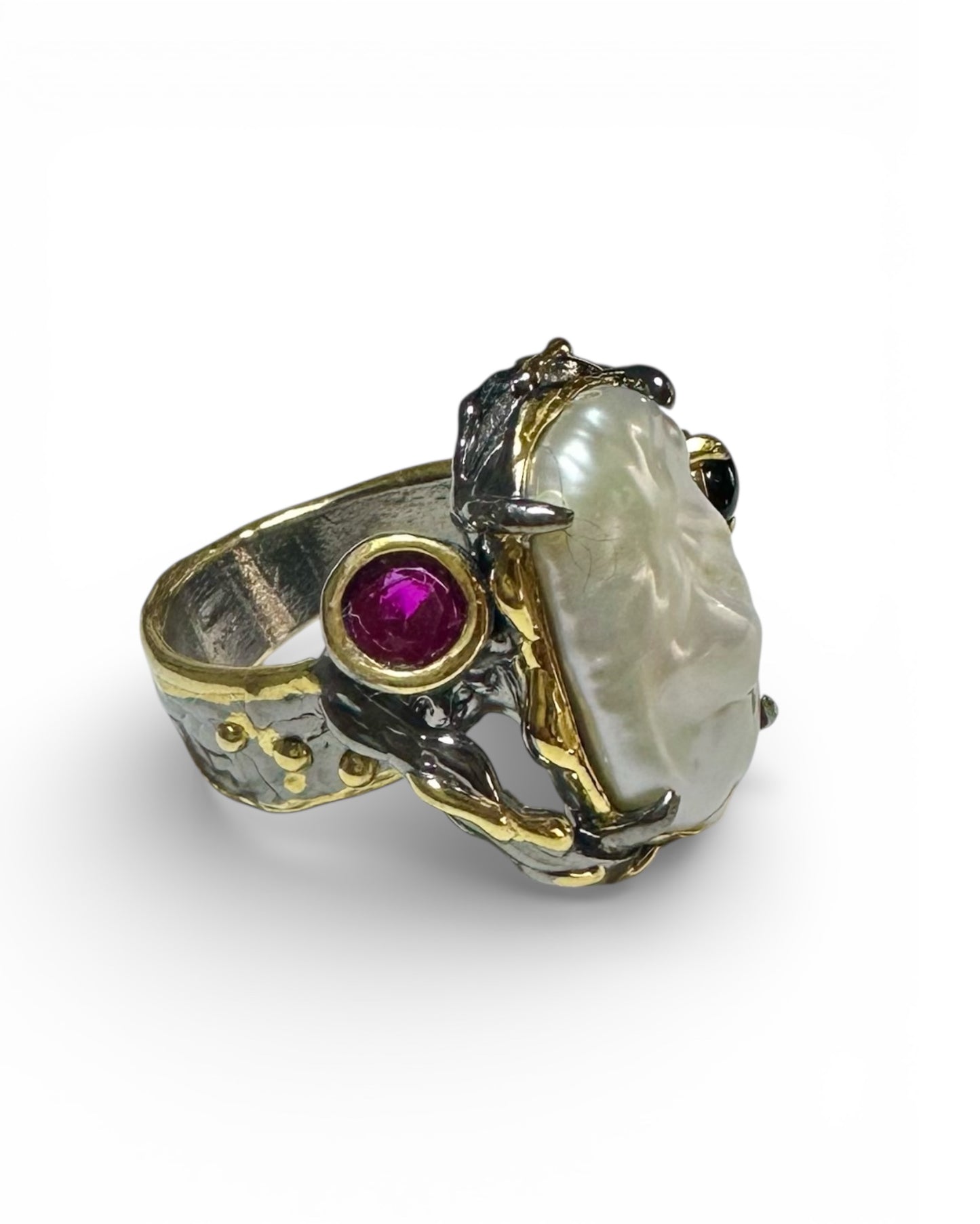 Barok İnci Amorf 925 Ayar Gümüş El Yapımı Özel Tasarım Yüzük