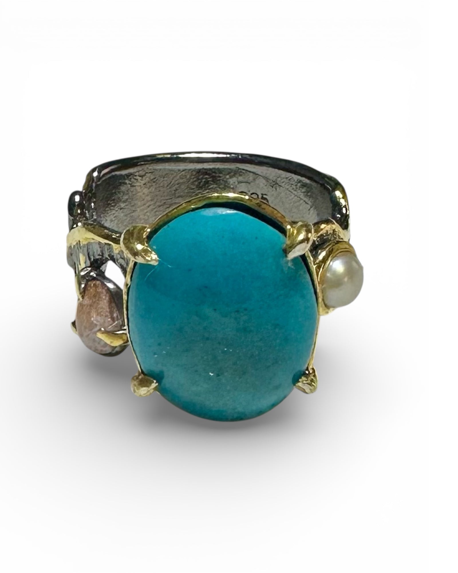 Turkuaz Oval 925 Ayar Gümüş El Yapımı Özel Tasarım Yüzük