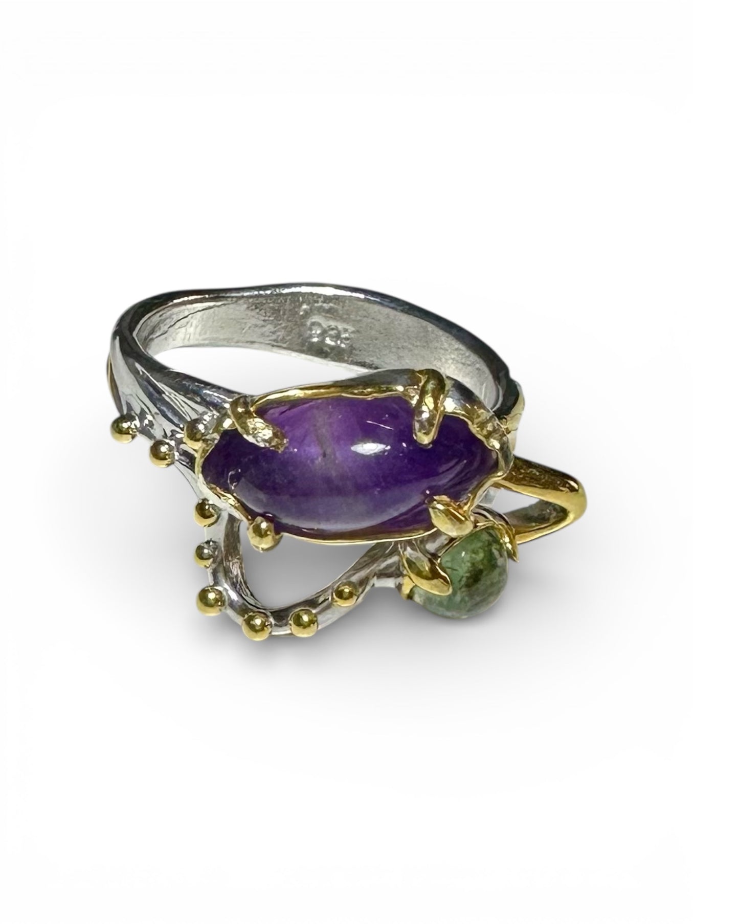 Ametist Amorf Doğal Taş 925 Ayar Gümüş El yapımı Özel Tasarım Yüzük