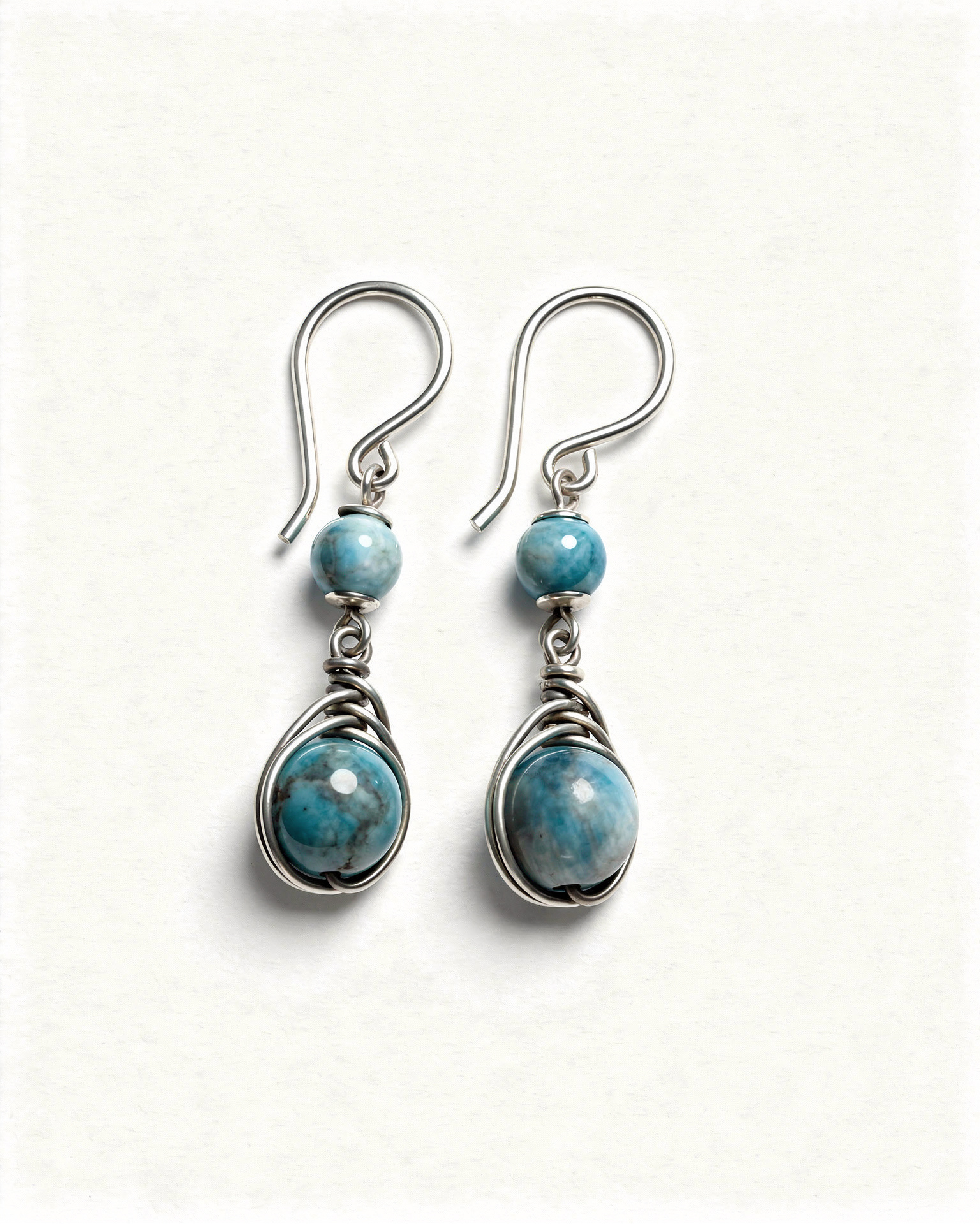 Apatit Doğal Taş Gümüş Tel Sarma Küpe