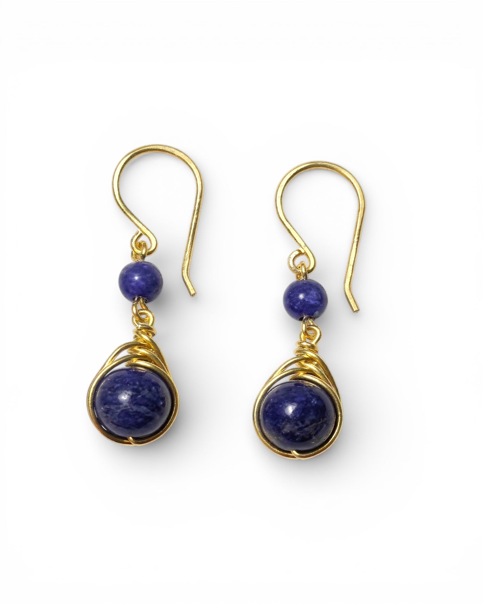 Lapis Natural Stone Silver Wire Wrap Earrings