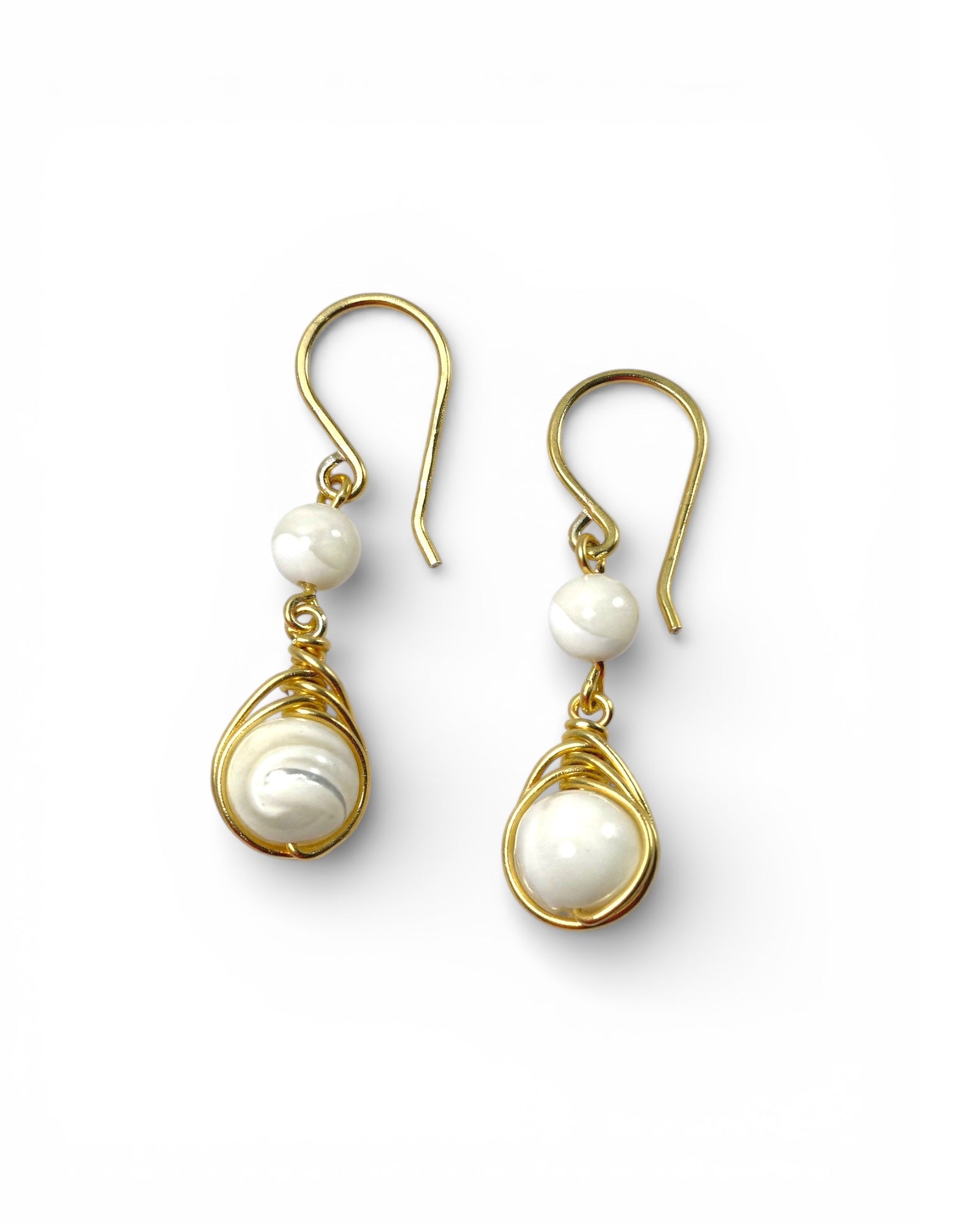 Sedef Doğal Taş Gümüş Tel Sarma Küpe