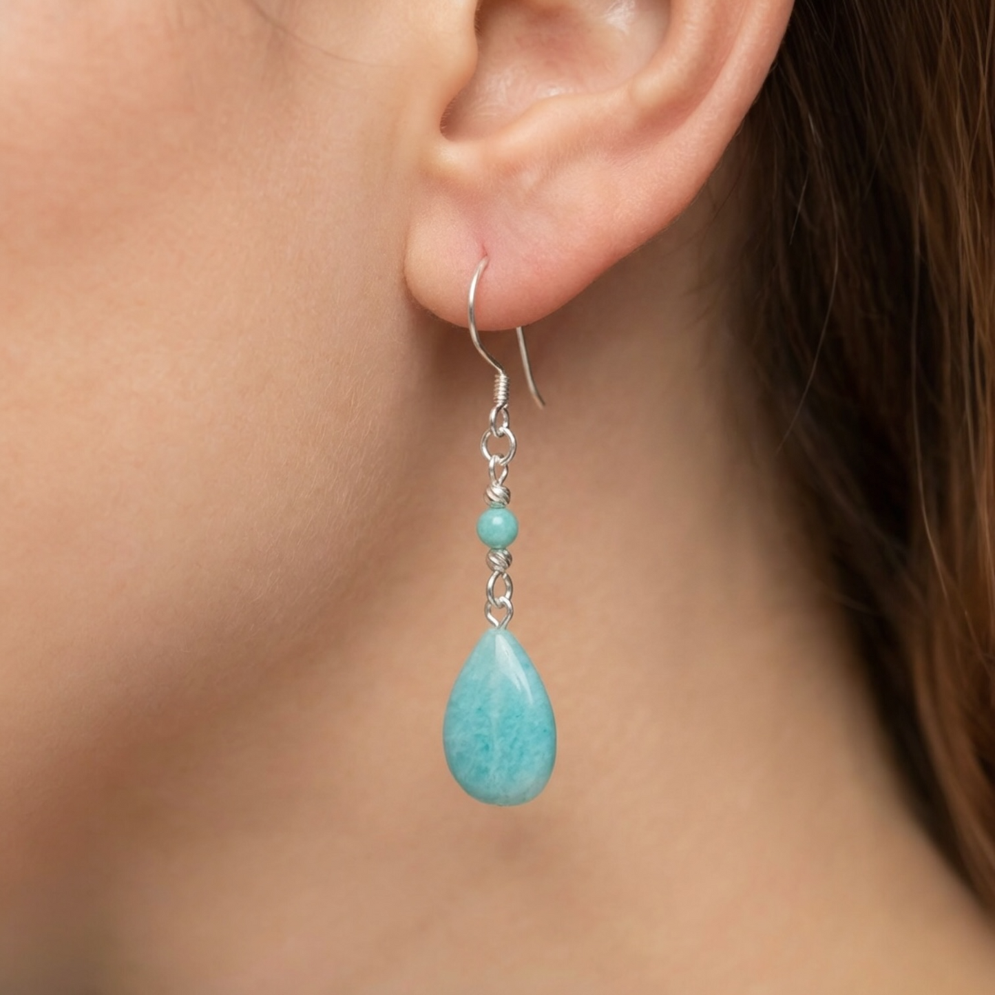 Amazonit Doğal Taş 925 Ayar Gümüş Küpe