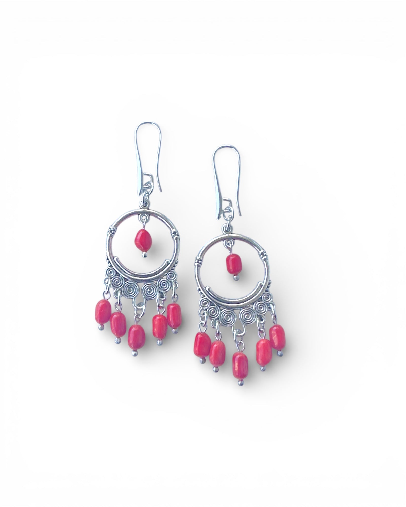 Red Coral Natural Stone Retro Ethnic Earrings