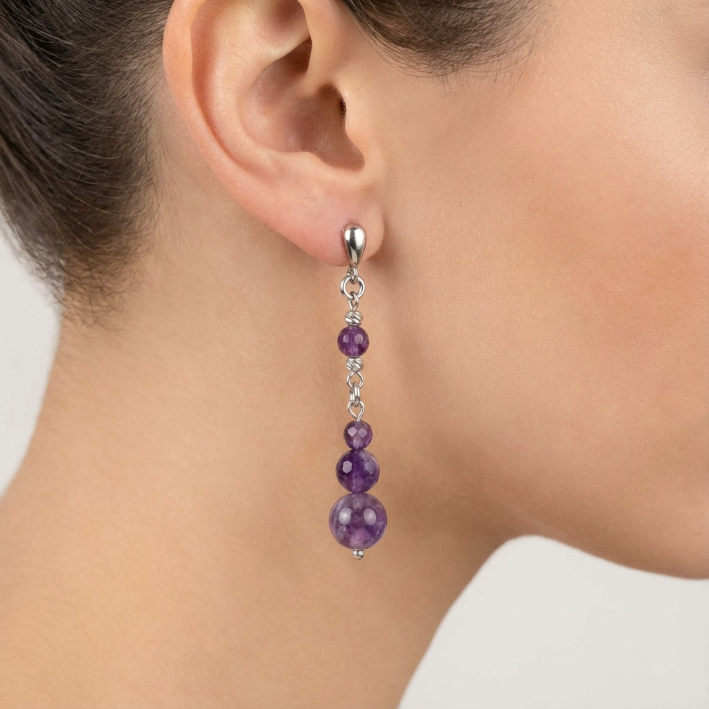 Ametist Doğal Taş Küpe