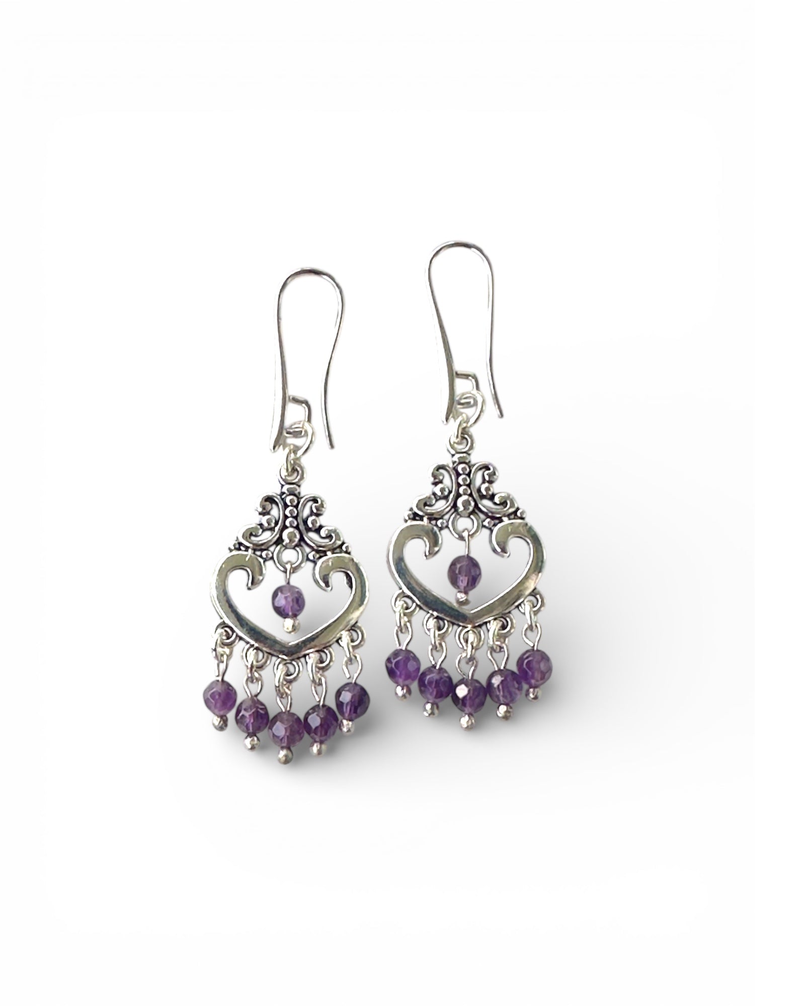 Amethyst Natural Stone Retro Ethnic Silver Plated Earrings