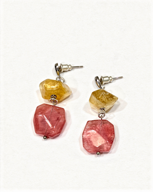 Sitrin & Pembe Akik Doğal Taş Küpe