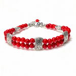 Kırmızı Mercan Dizi Doğal Taş Gümüş Kaplama Bileklik
