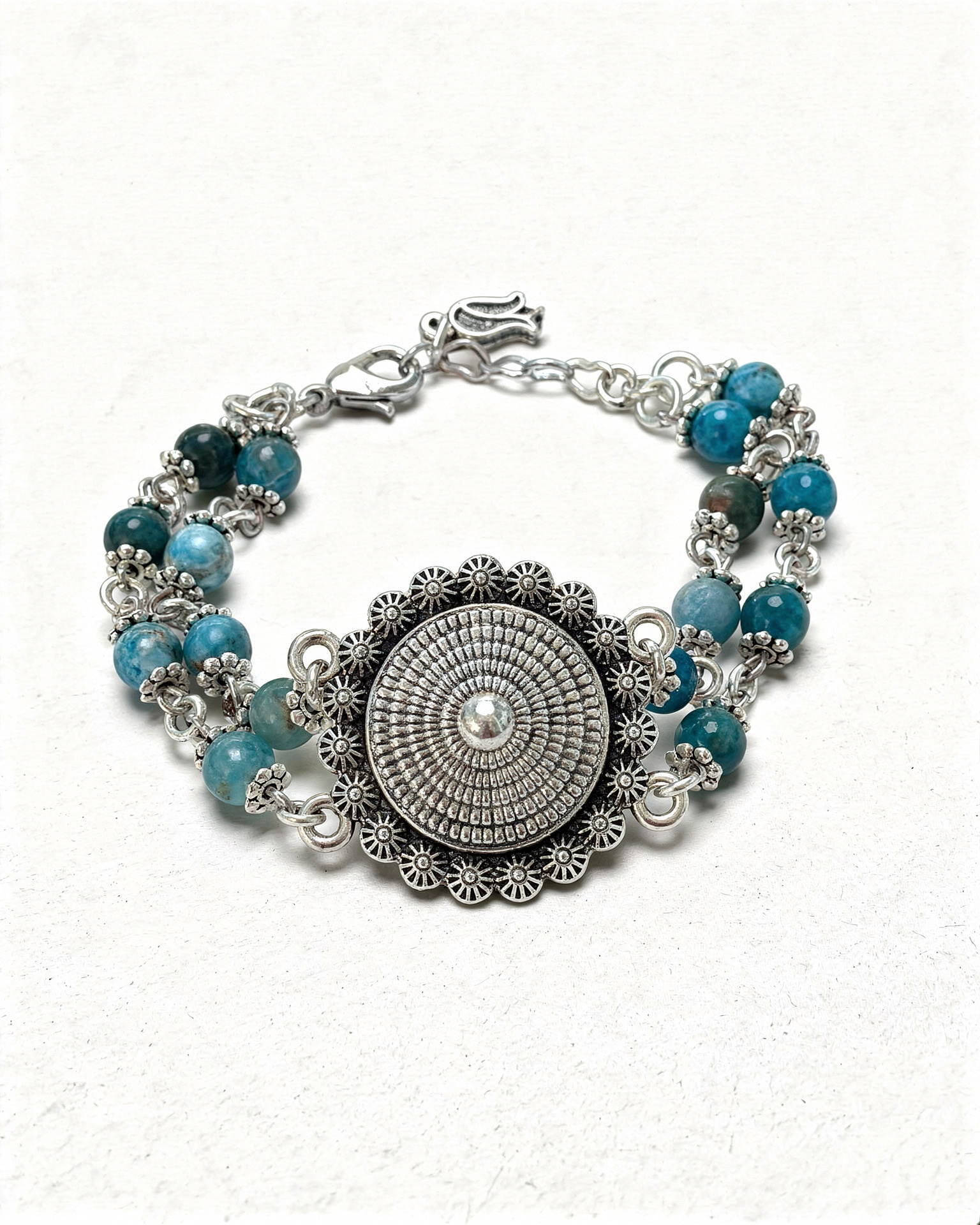 Apatit Doğal Taş Gümüş Kaplama Etnik Bileklik