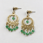 Yeşil Akik Doğal Taş Küpe Altın Yaldız Kaplama Retro Etnik