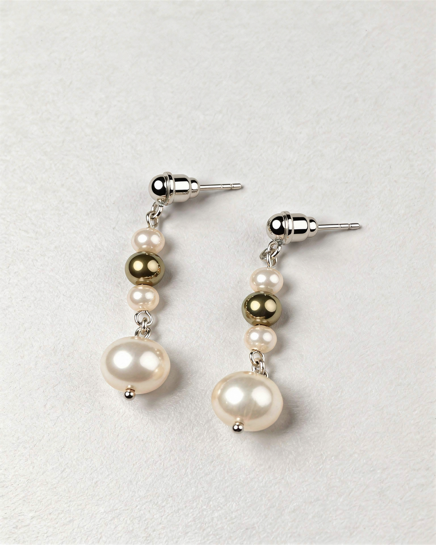 Kültür İncisi & Pirit Taşlı 925 Ayar Gümüş El Yapımı Küpe