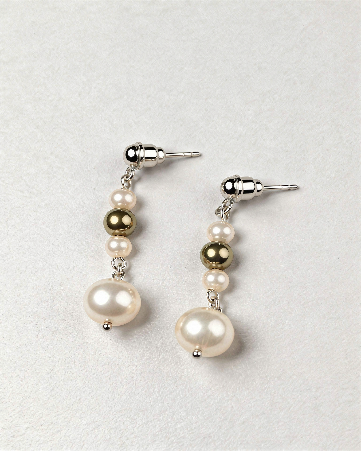 Kültür İncisi & Pirit Taşlı 925 Ayar Gümüş El Yapımı Küpe