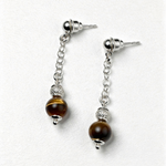 Kaplan Gözü Doğal Taş 925 Ayar Gümüş Detaylı El Yapımı Küpe