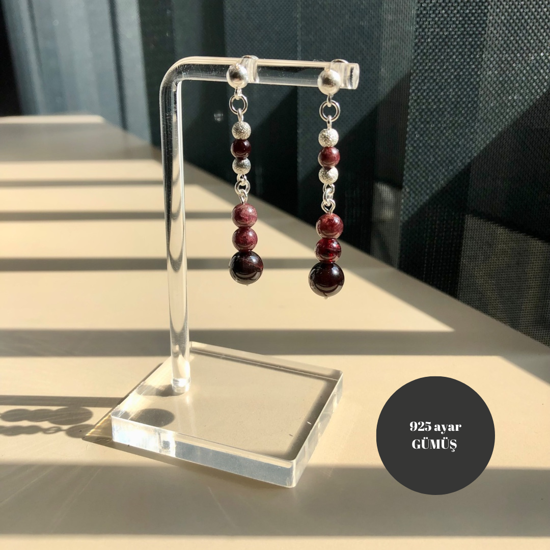 Garnet(Granat / Lal) Doğal Taş Gümüş Küpe