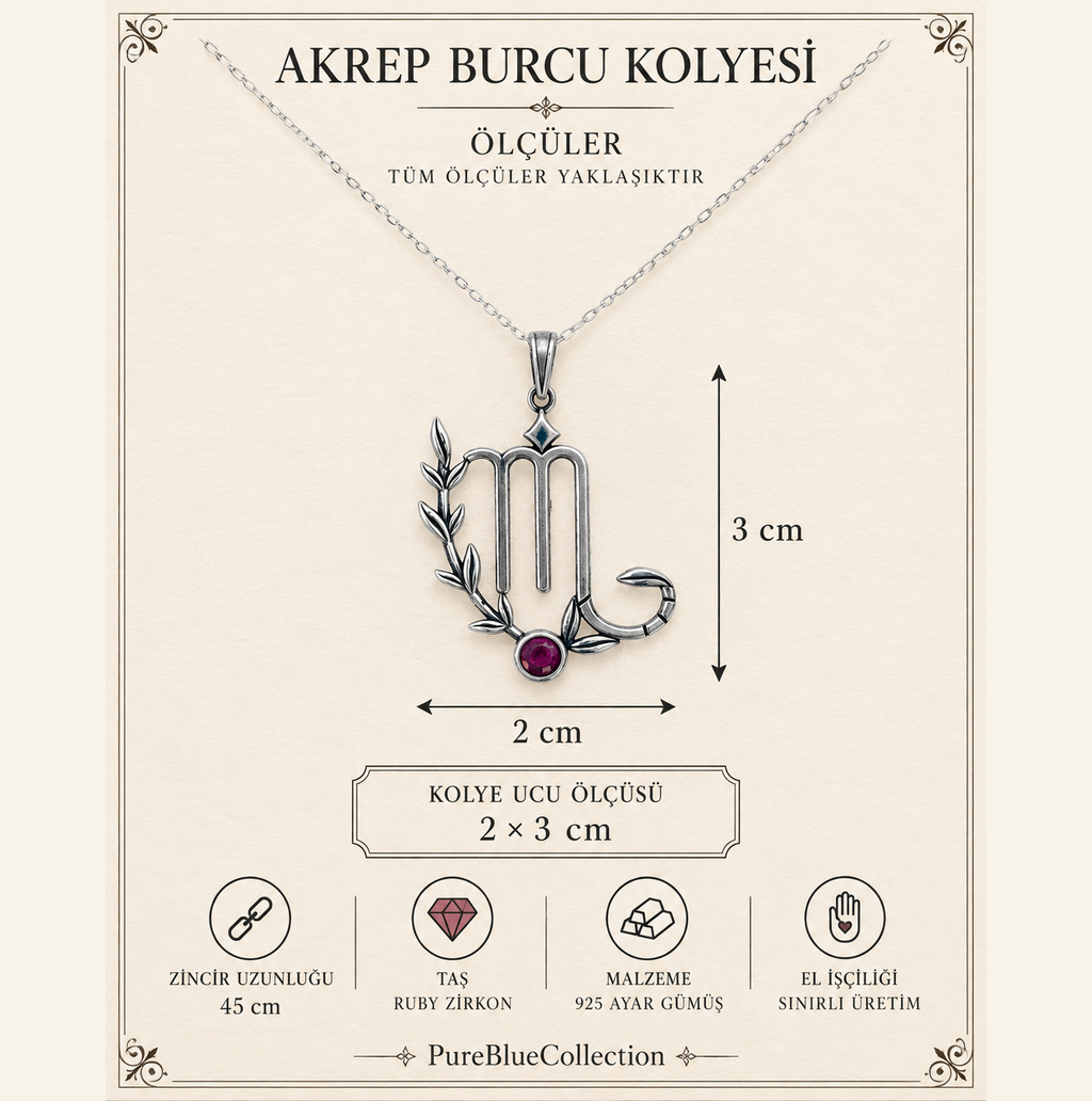 Akrep Burcu Kolyesi – Ruby Zirkon Taşlı