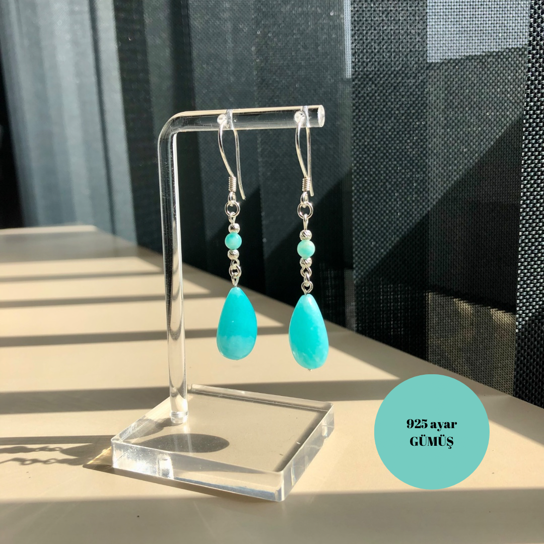 Amazonit Doğal Taş 925 Ayar Gümüş Küpe