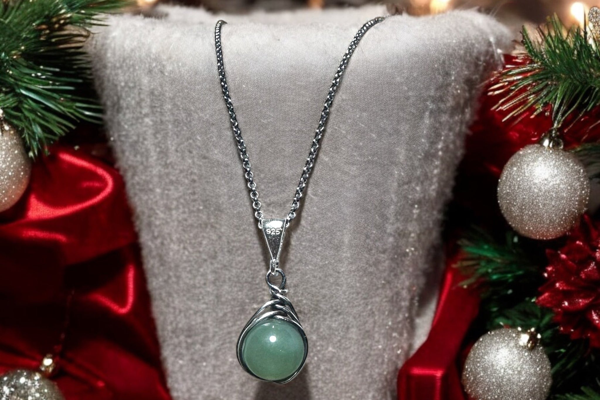 Aventurine Natural Stone Silver Wire Wrap Necklace