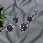 Ametist Doğal Taş Gümüş Tel Sarma Küpe