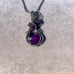 Ametist Oval Kapşon Doğal Taş Gümüş Kolye