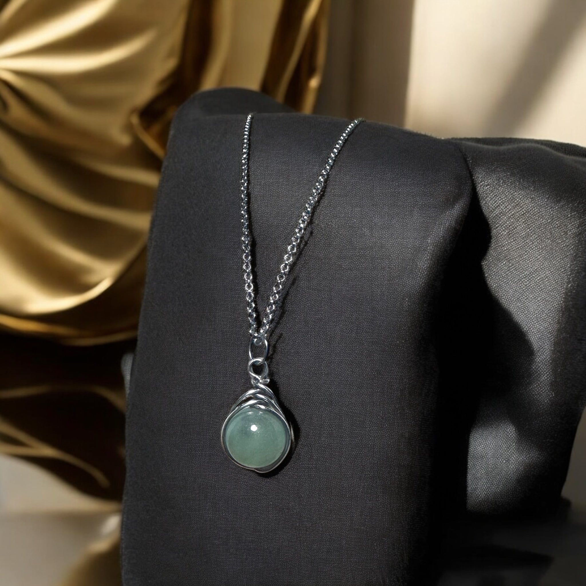 Aventurine Natural Stone Silver Wire Wrap Necklace