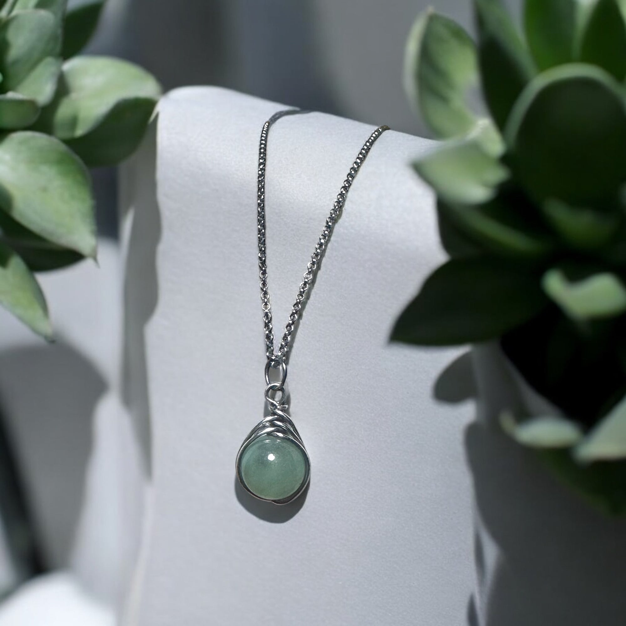 Aventurine Natural Stone Silver Wire Wrap Necklace