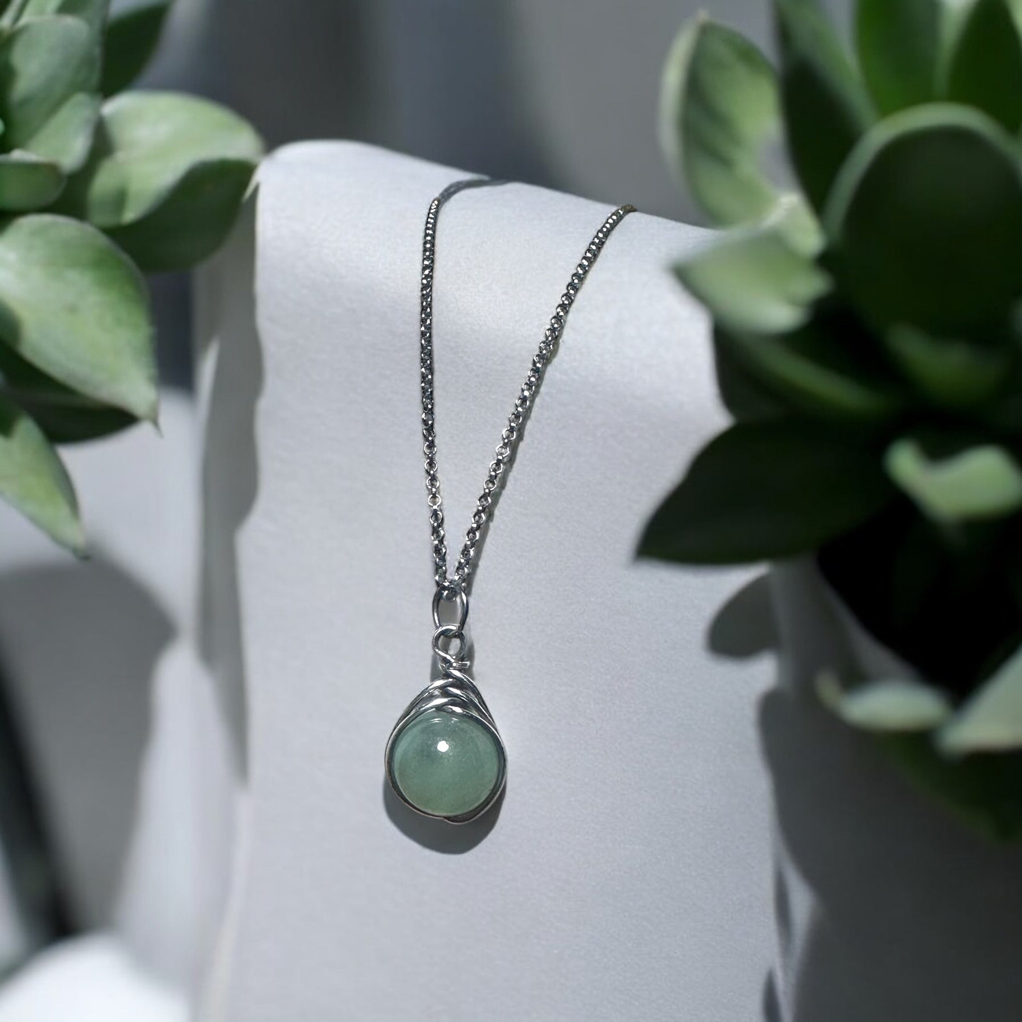 Aventurine Natural Stone Silver Wire Wrap Necklace