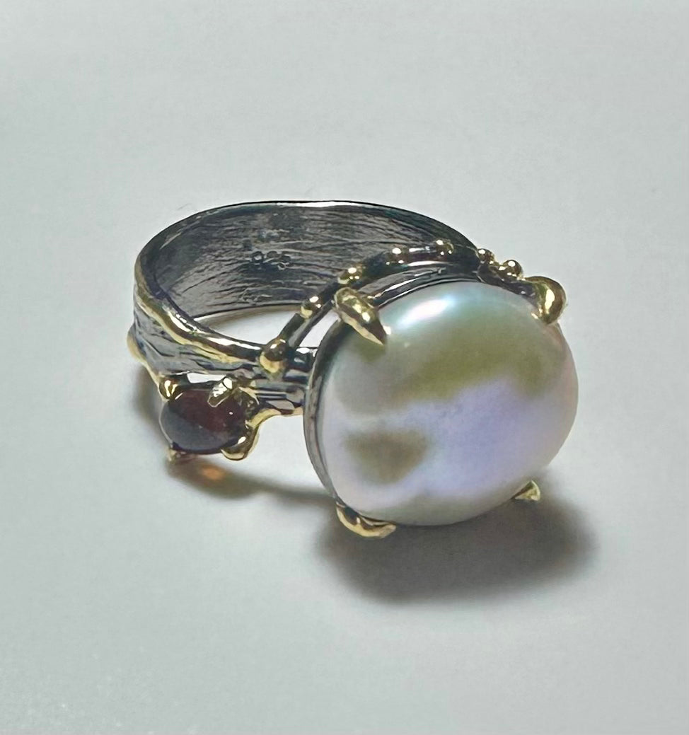 Baroque Pearl Amorphous 925 Sterling Silver Handmade Custom Design Ring