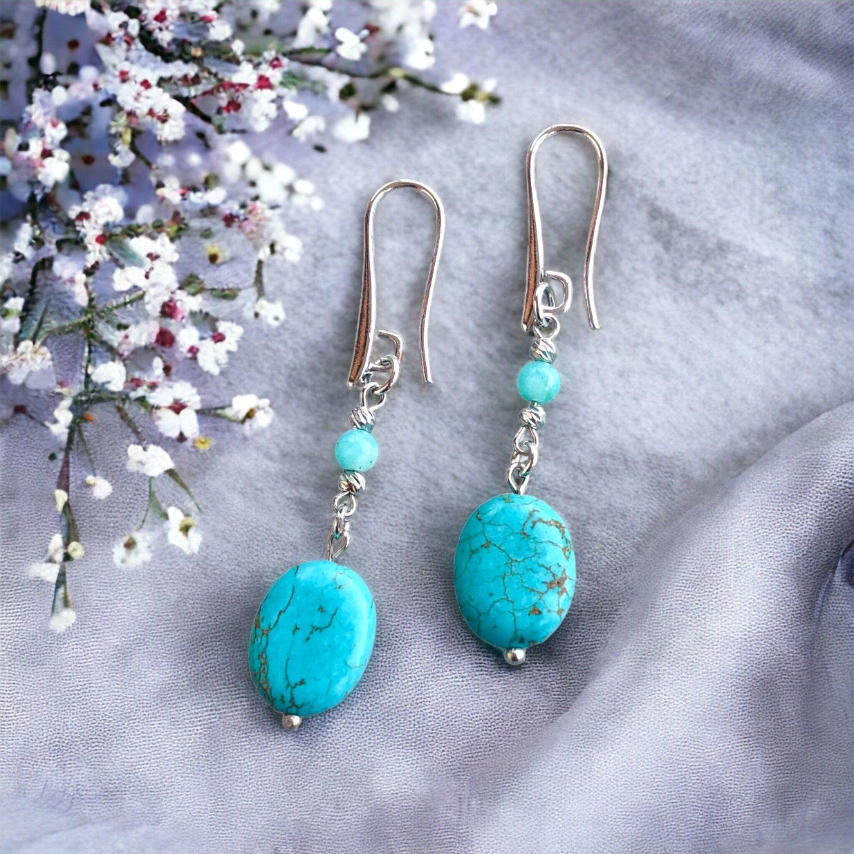 Turkuaz & Amazonit Doğal Taş Küpe