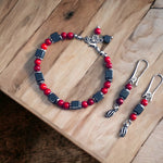 Hematite &amp; Coral Natural Stone Bracelet, Earrings
